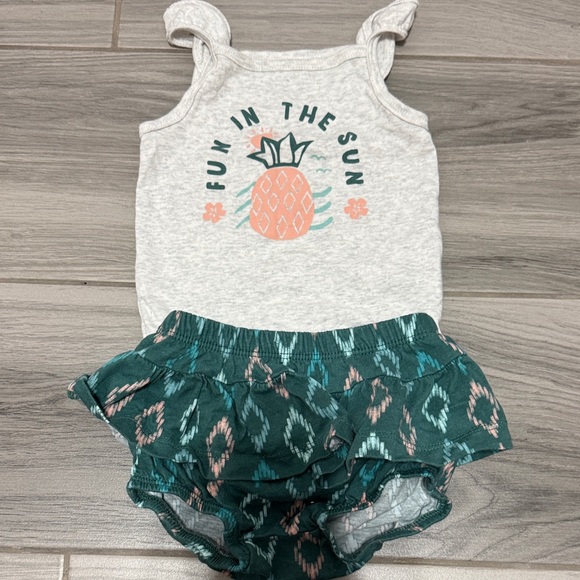 Carter's Other - Carter's Gray & Teal Pineapple Tank Top and Ruffle Shorts Set